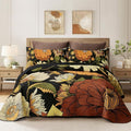 Tyrot 2 Piece Black Boho Floral Twin Size Quilt Sets Farmhouse Botanical by TyrotHomeDecor