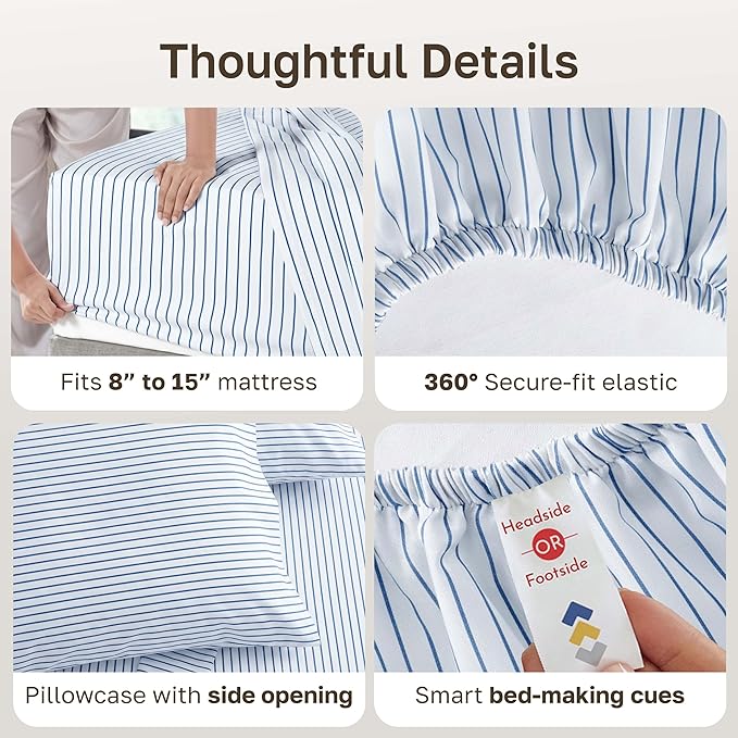 California Design Den Printed Striped Twin XL Sheets Set - Image 5