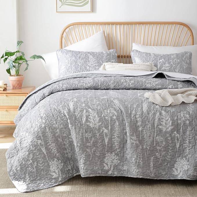 JANZAA Quilt King Size Grey Quilt Bed Spread Boho Quilt - Image 5