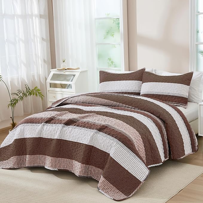 Andency King Size Quilt Set Brown, 3 Pieces Coffee Ultra Soft Lightweight - Image 6