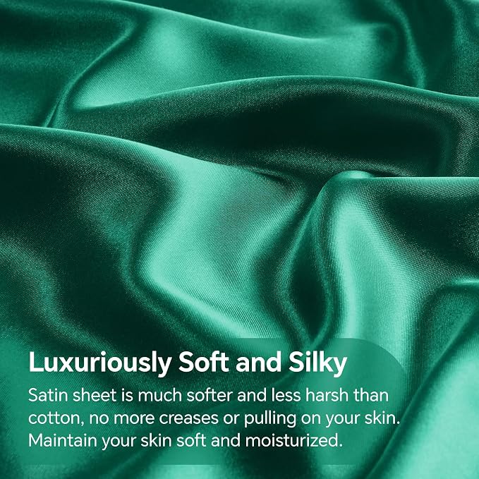 BEDELITE California King Sheets Set, Luxury Soft Dark Green Satin Sheets - Image 4