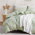 TOCOMOA Plaid Duvet Cover Set 100% Washed Cotton Like Linen Feel Super Soft by TOCOMOA