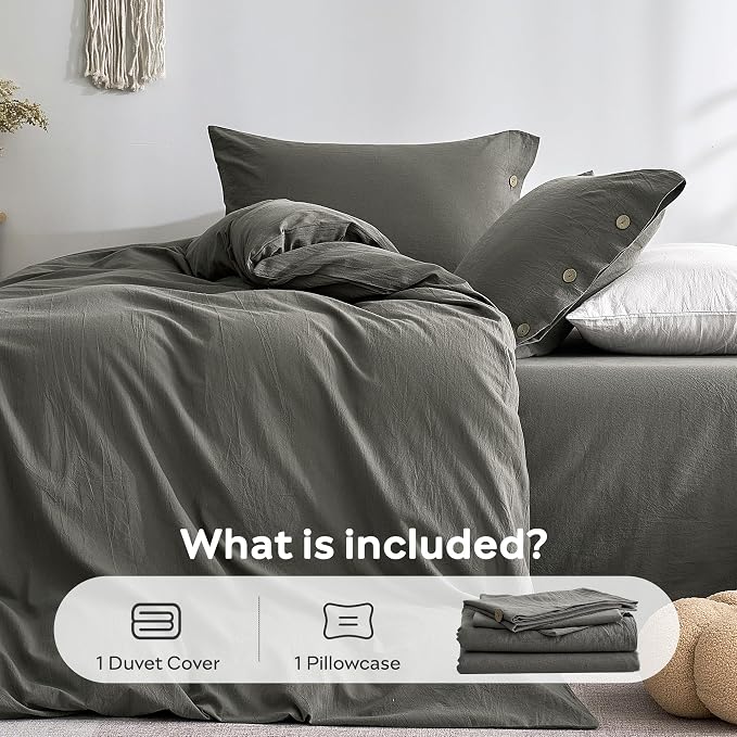 JELLYMONI 100% Washed Cotton Duvet Cover Twin – Soft, Breathable Linen-Look - Image 7