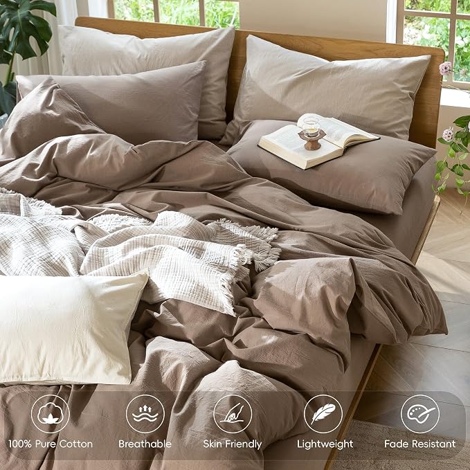 MooMee Bedding Duvet Cover Set 100% Washed Cotton Linen Like Textured - Image 4