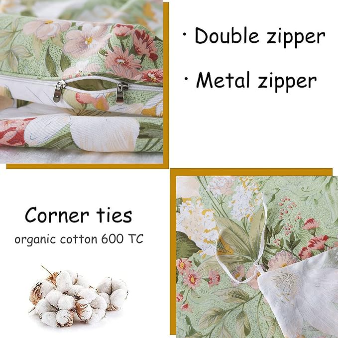 FADFAY Floral Duvet Cover Set Queen 100% Cotton Shabby Vintage Bedding 600 TC - Image 4