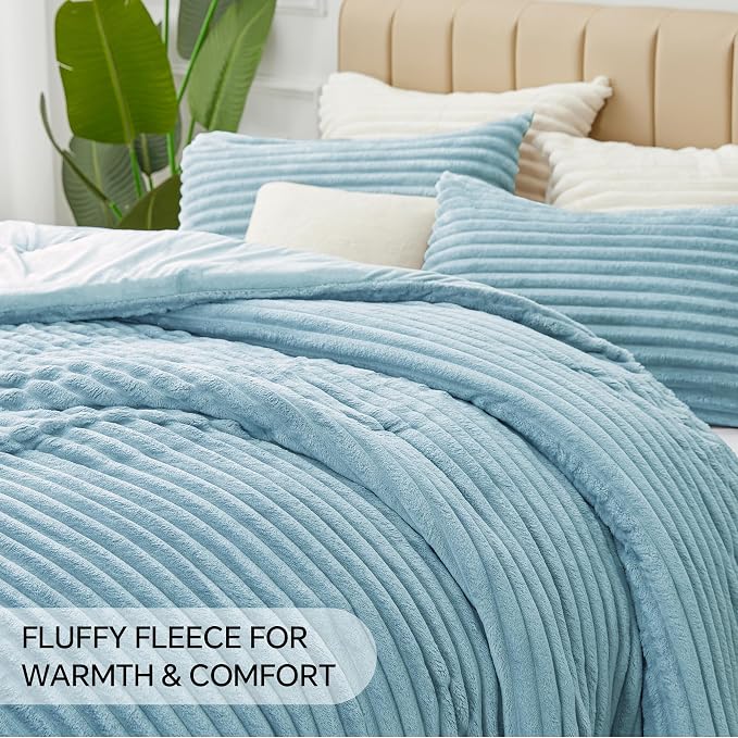 BEDELITE Fleece Twin Comforter Set -Super Soft & Warm Fluffy Light Blue Bedding - Image 6