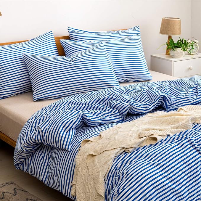 JELLYMONI 100% Natural Cotton 3pcs Striped Duvet Cover Sets, - Image 3