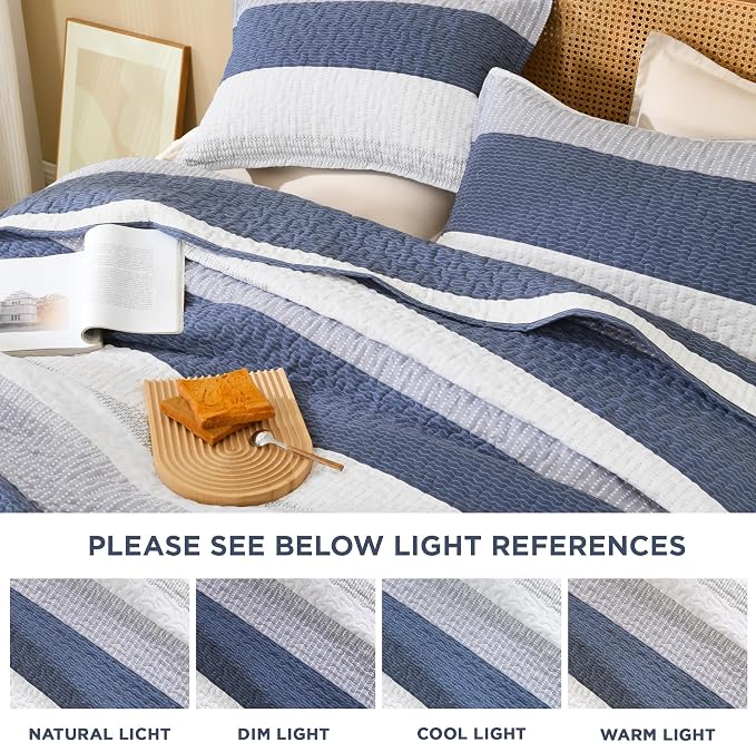 Litanika Twin Quilt Set Mineral Blue, 68x86 Stripe Bedspread Coverlet 2 Pieces - Image 7