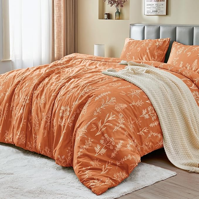 MUXHOMO Duvet Cover Queen Size, Reversible Floral Caramel Duvet Cover Set by MUXHOMO