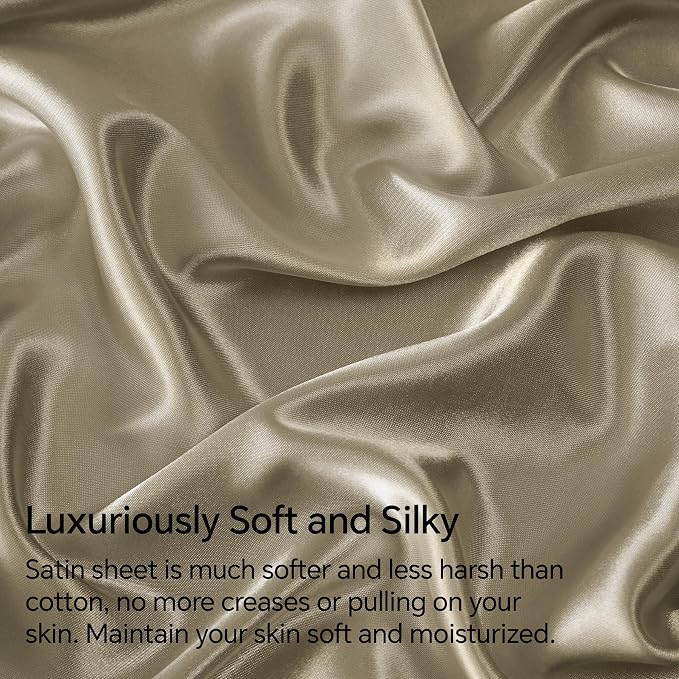 BEDELITE King Size Sheets Set, Luxury Soft Taupe Satin Sheets - Image 3