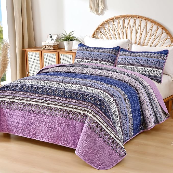 WONGS BEDDING Boho Queen Quilt Set, Lightweight Bed Decor Bedspread - Image 2