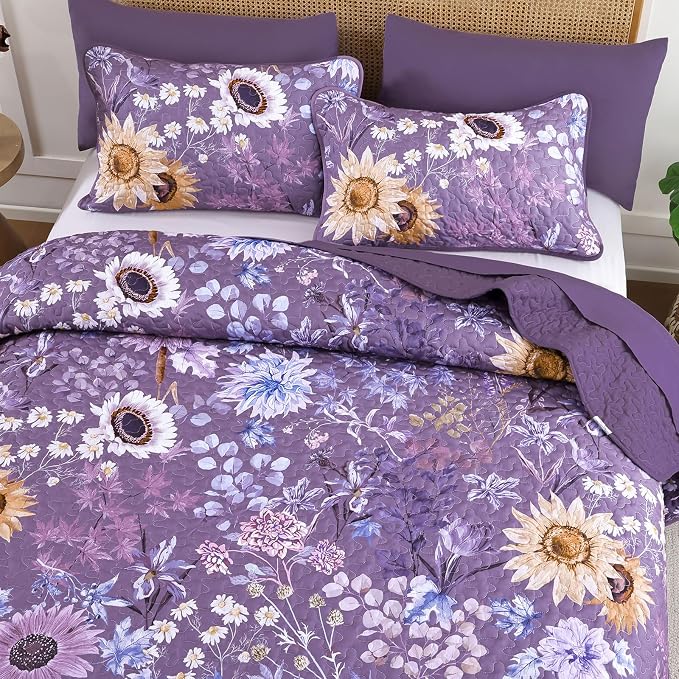 Yiran Floral King Quilt Bedding Set, 3 Pieces Summer Soft Lightweight Coverlet - Image 3