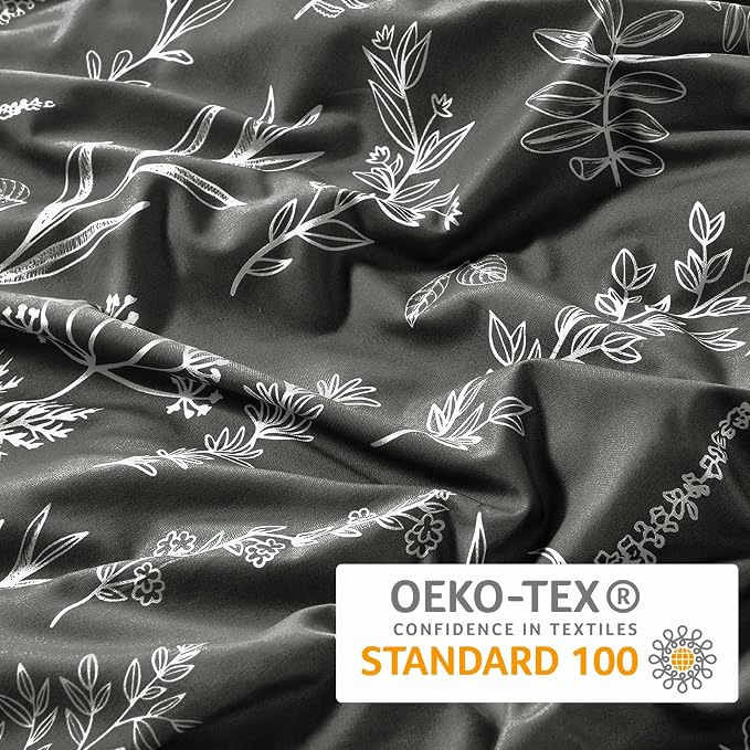 MUXHOMO Duvet Cover Queen Size, Reversible Floral Dark Grey Duvet Cover Set - Image 4