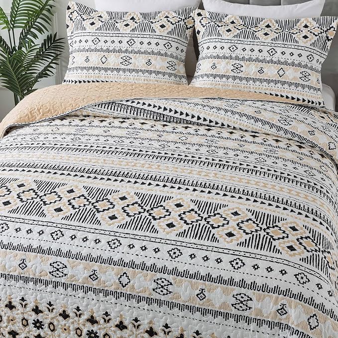 BEDIFANY Boho Quilt Bedding Set, 3 Pieces Stripe Queen Bedspread Lightweight - Image 3