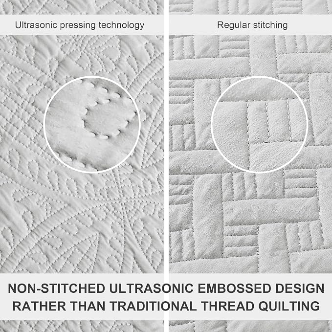 Love's cabin Oversized King Size Quilt Bedding Set Light Grey Bedspreads - Image 3