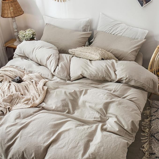 MooMee Bedding Duvet Cover Set 100% Washed Cotton Linen Like Textured - Image 3