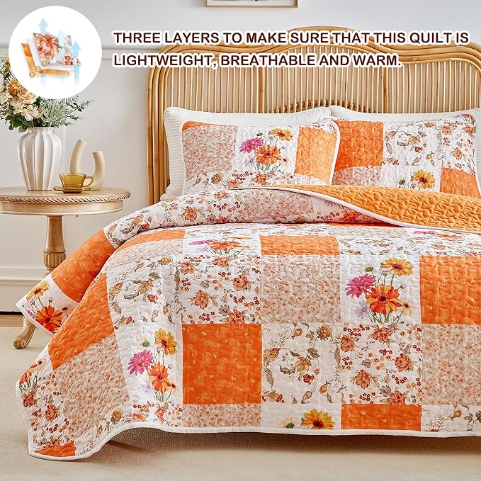 Joyreap 2 Pieces Floral Patchwork Quilt Set Twin, Smooth Soft Microfiber Quilt - Image 3