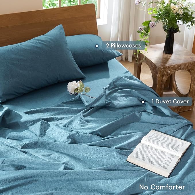 MooMee Bedding Duvet Cover Set 100% Washed Cotton Linen Like Textured - Image 2