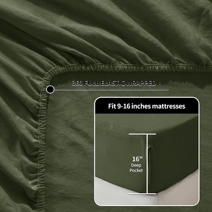 LBRO2M 100% Pure Linen Sheet Set Deep Pocket Up to 16" Bed Sheets Sets - Image 3