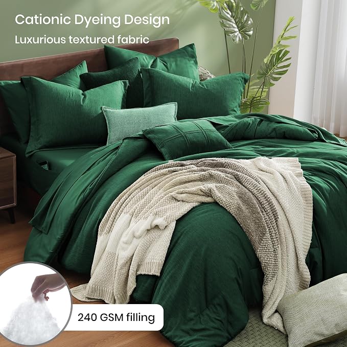 Monbix King Size Comforter Set, Emerald Green King Bedding Set Reversible - Image 3