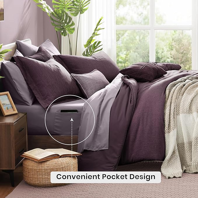 Monbix Twin XL Comforter Set Italian Plum, Cationic Dyeing Bedding Set - Image 4