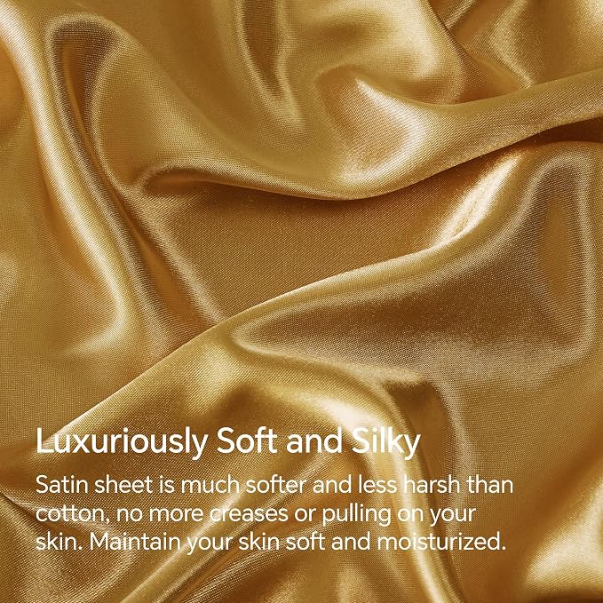 BEDELITE California King Sheets Set, Luxury Soft Gold Satin Sheets - Image 3