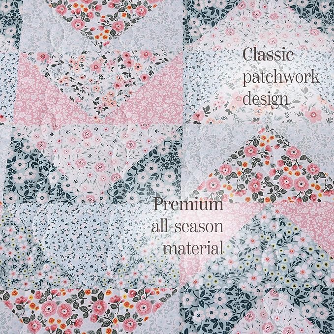 BLOOMHAVEN Quilt Set Twin Size, Patchwork Pink Floral Quilt Sets, Reversible - Image 6