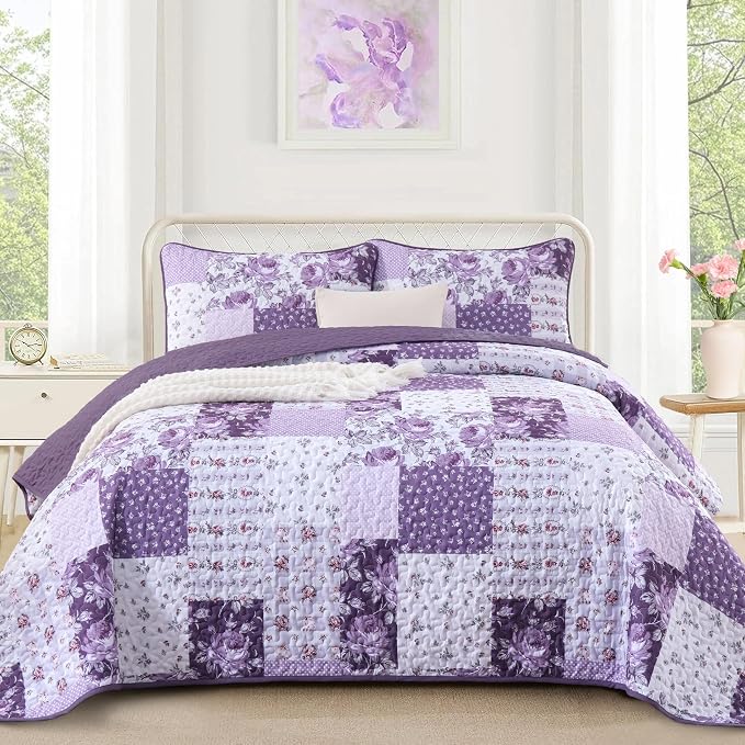 Anibedding Floral Patchwork Quilts Queen Size, 3Pieces Boho Farmhouse Floral by Anibedding