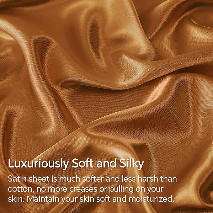 BEDELITE California King Sheets Set, Luxury Soft Burnt Orange Satin Sheets - Image 3
