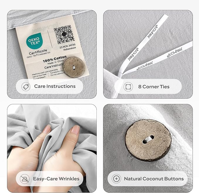 JELLYMONI 100% Washed Cotton Duvet Cover Queen – Soft, Breathable Linen-Look - Image 4