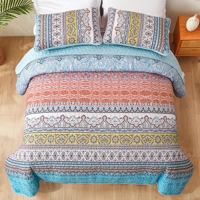 WONGS BEDDING Boho Queen Quilt Set, Lightweight Bed Decor Bedspread - Image 7