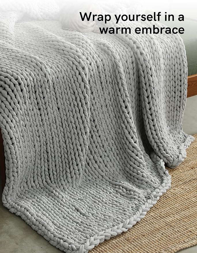 YnM 100% Cotton Weighted Blanket, Handmade Chunky Knitted Throw, No fillers - Image 3