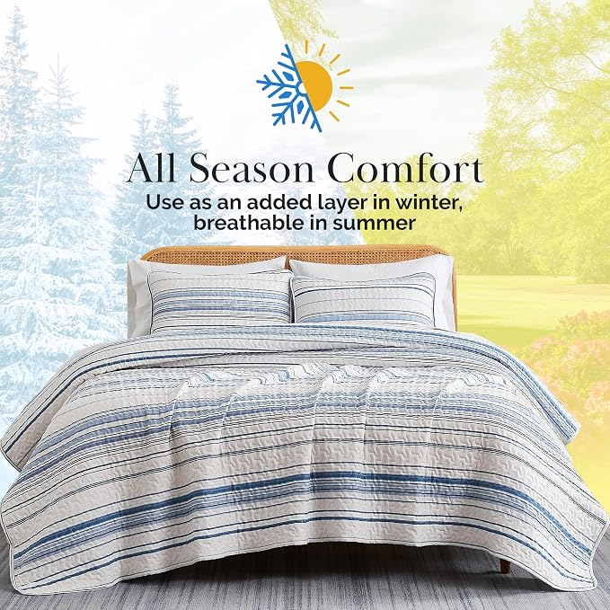Southshore Fine Living, Inc. Oversized King Quilt Set, All Season Striped Blue - Image 9