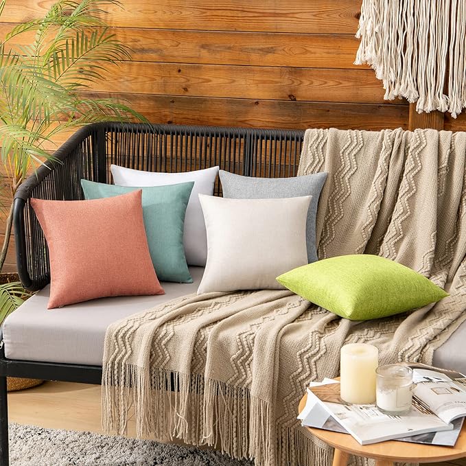 MIULEE Pack of 2 Decorative Outdoor Solid Waterproof Throw Pillow Covers Faux - Image 2