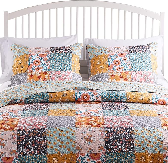 Greenland Home Carlie Modern Floral Reversible Quilt Set, 3-Piece King - Image 7