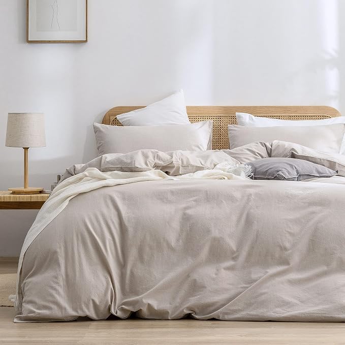 BESTOUCH Duvet Cover Set 100% Washed Cotton Linen Feel Super Soft Comfortable by BESTOUCH