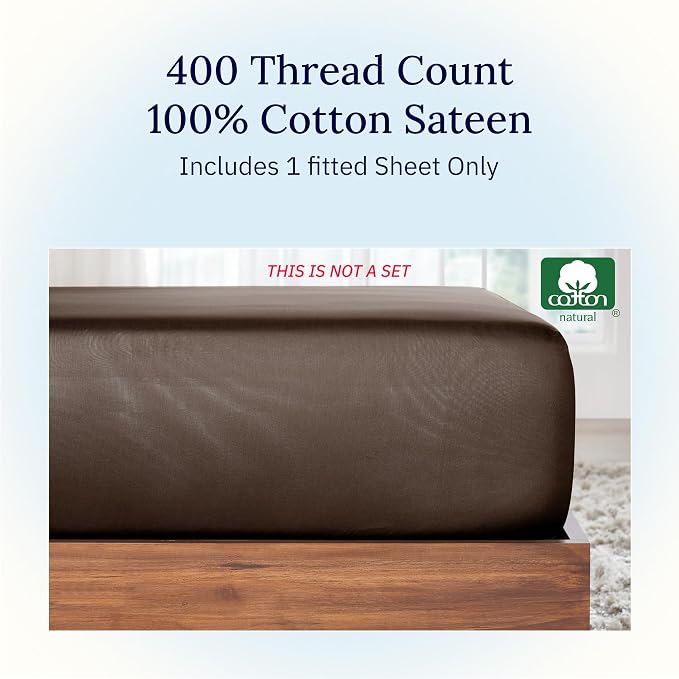 California Design Den King Fitted Sheet Only, 400 Thread Count 100% Cotton - Image 4
