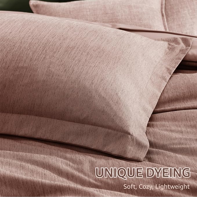 Monbix King Size Comforter Set, 7 Pieces Dusty Pink Cationic Dyeing Bed in a - Image 6