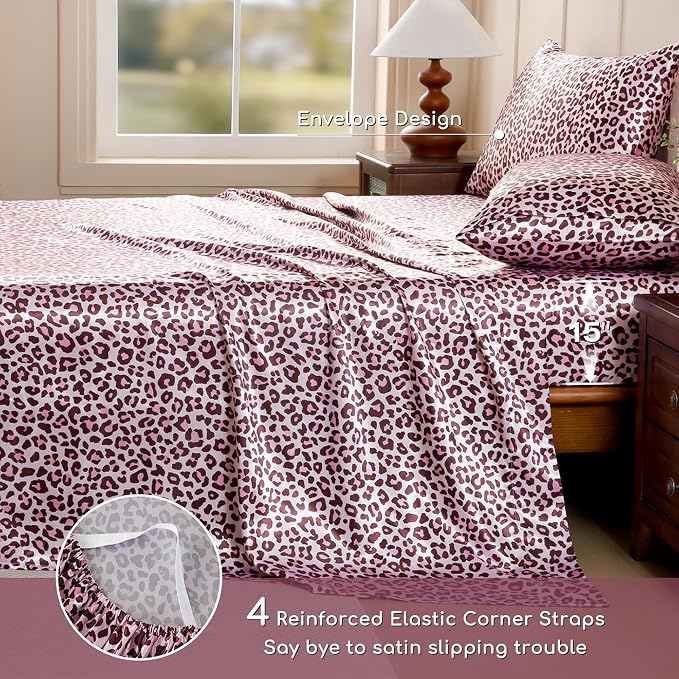 MR&HM Satin Sheets with Elastic Corner Straps, Twin Size 3-Piece Silky Bedding - Image 5