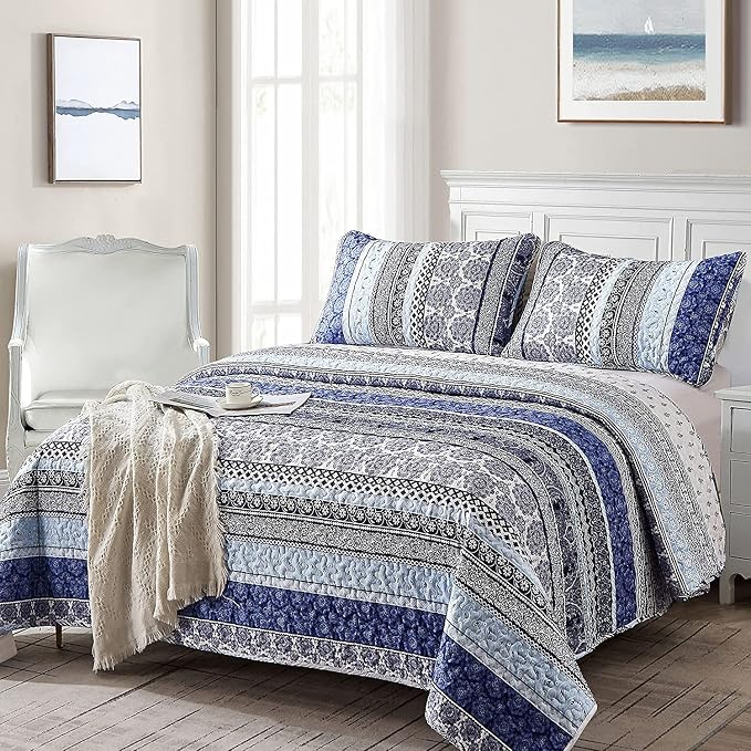 WONGS BEDDING Boho Quilt Set Full Size, Lightweight Bedspread Coverlet Bedding - Image 2