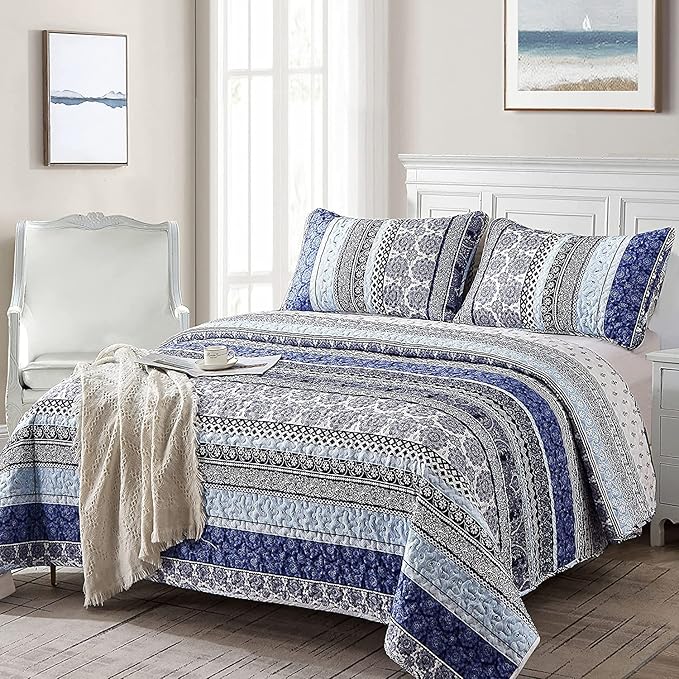 WONGS BEDDING Boho Quilt Set Twin Size, Lightweight Bedspread Coverlet Bedding - Image 2