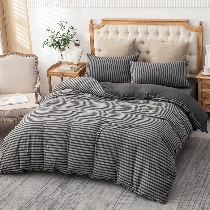 PURE ERA Jersey Knit Duvet Cover Set 100% T-Shirt Heather Cotton Super Soft - Image 5