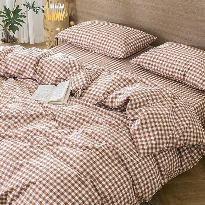 MooMee Gingham Duvet Cover Set 100% Washed Cotton Linen Like Textured - Image 9