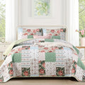 Anibedding 3 Pieces Green Patchwork Quilt Set Queen Size, Bohemian Red Flower by Anibedding