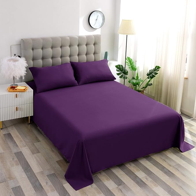Sfoothome Fitted Bottom Sheet for Mattress, Single Queen Size Purple Microfiber - Image 5