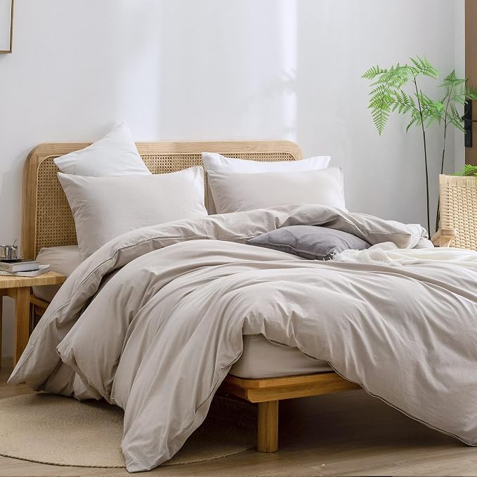 BESTOUCH Duvet Cover Set 100% Washed Cotton Linen Feel Super Soft Comfortable - Image 4