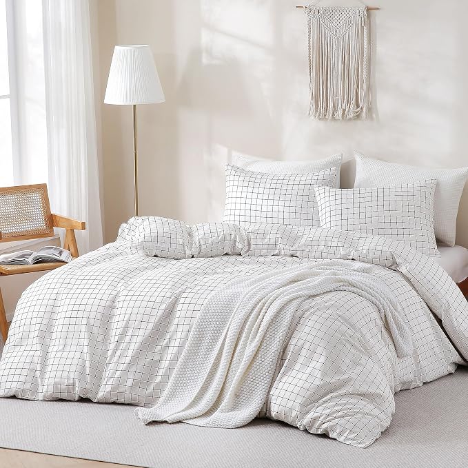 TOCOMOA Checkered Duvet Cover Set 100% Natural Cotton Soft Comfy Breathable 3 - Image 2