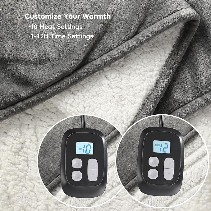 LaffyLo Electric Heated Blanket King Size 90 x 100, Dual Control, Fast Heating - Image 2