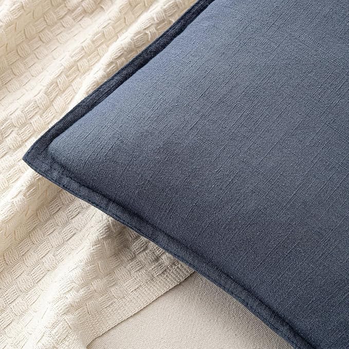 MIULEE Decorative Linen Pillow Covers 18x18 Inch Indigo Blue Boho - Image 2