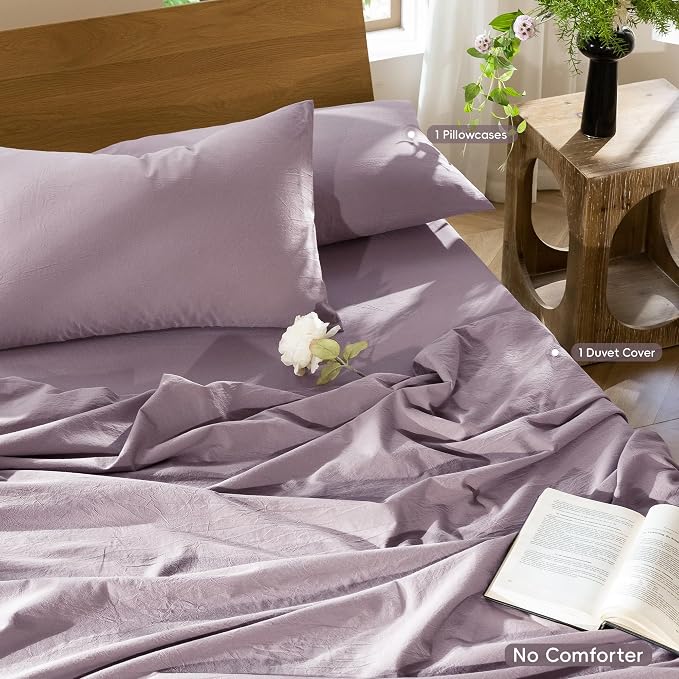 MooMee Bedding Duvet Cover Set 100% Washed Cotton Linen Like Textured - Image 2